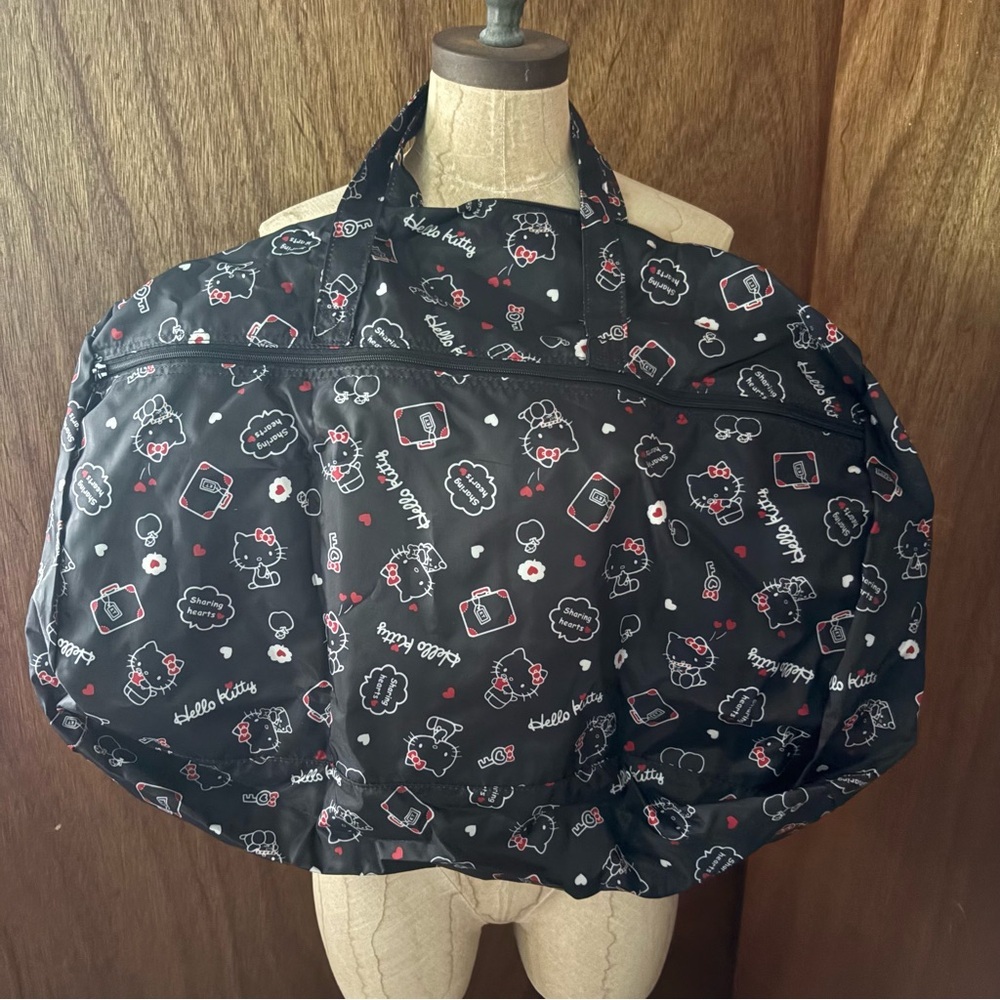 HELLO KITTY Black Foldable Travel Duffle Bag w/ Luggage Handle Sleeve